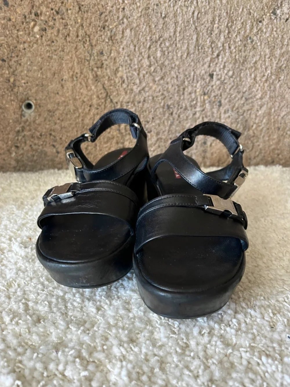 Prada Black Leather Platform Sandals Made in Italy Size 36